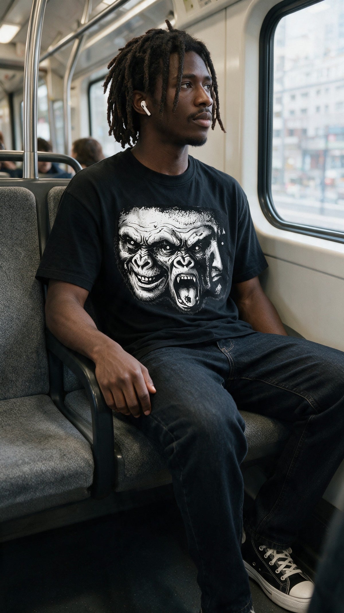 Three Faces T-Shirt worn in the city — Urban Kong