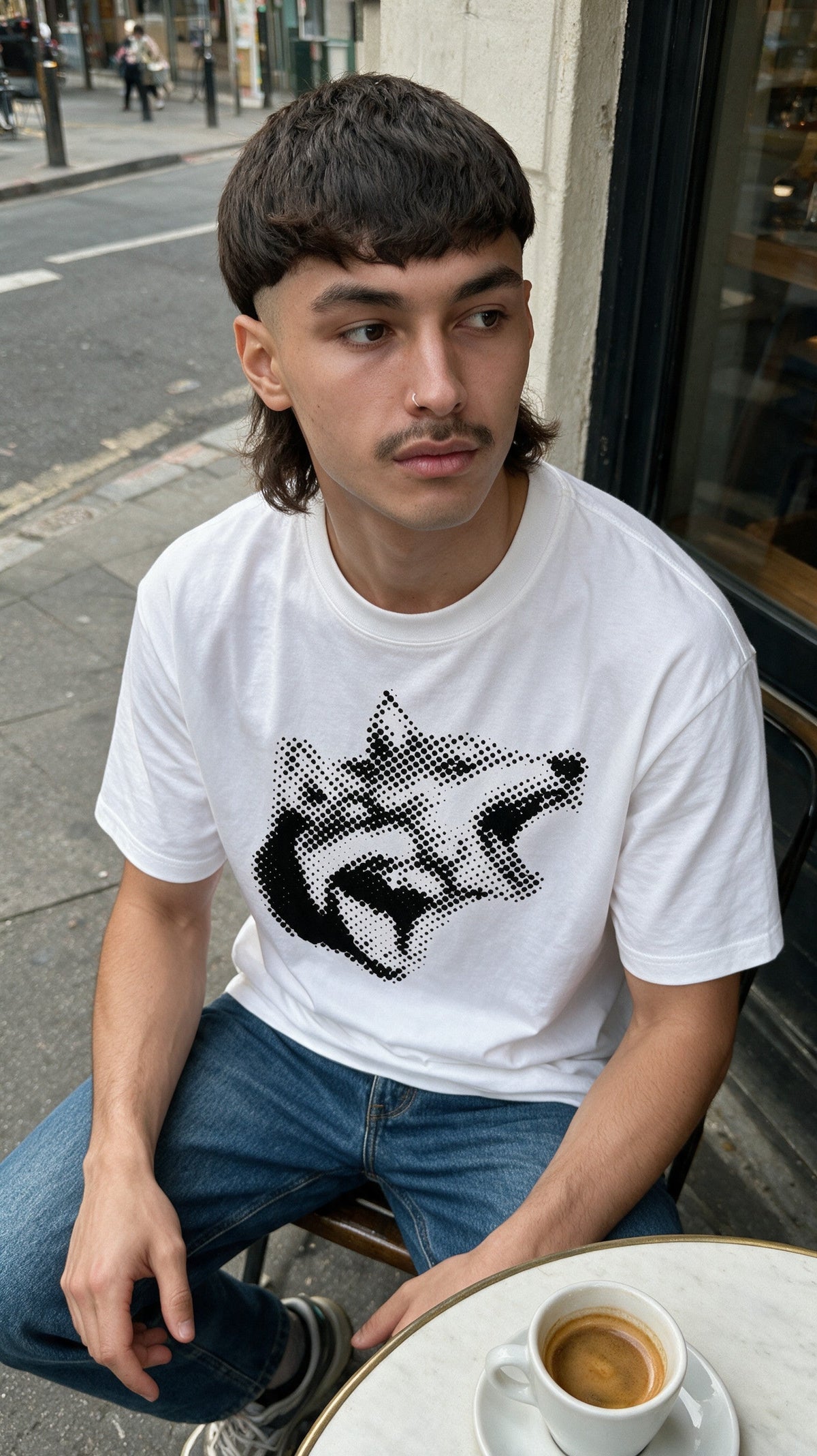 Halftone Dober T-Shirt worn on the street — Urban Kong