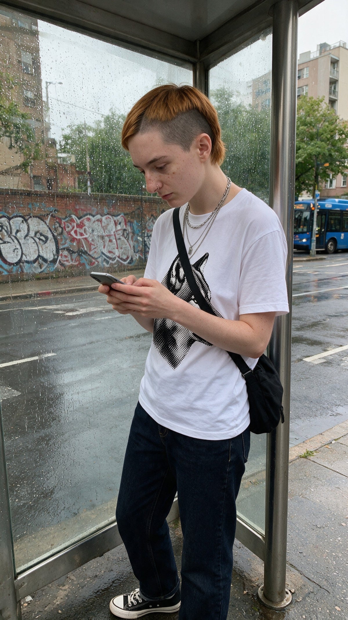 Halftone Wolf T-Shirt worn on the street — Urban Kong