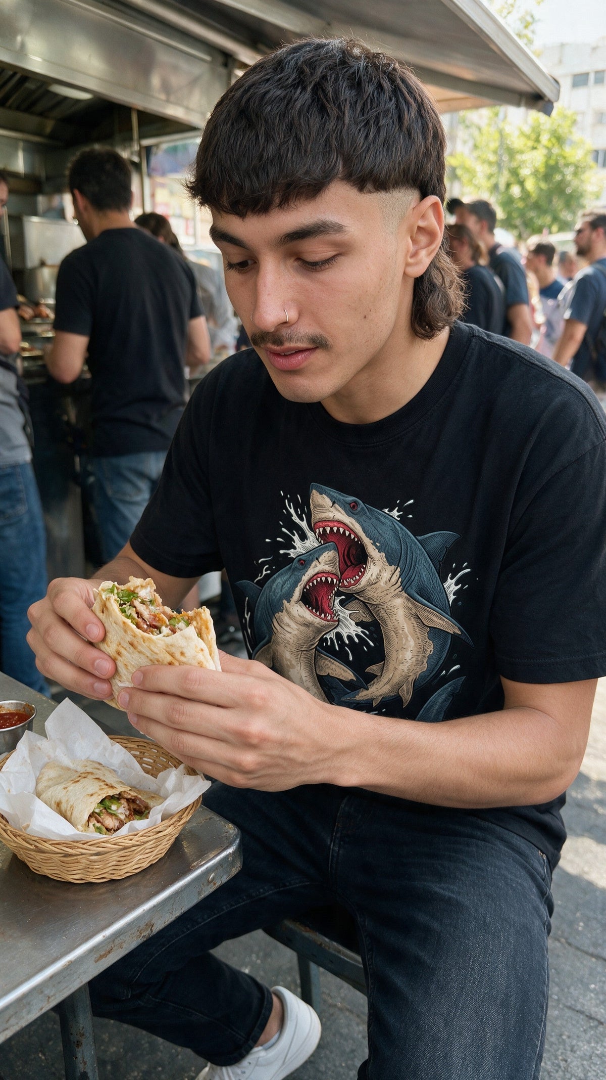 Shark Fight T-Shirt worn on the street — Urban Kong