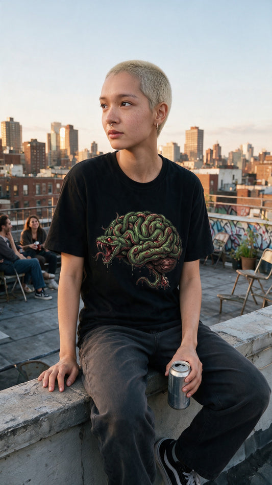 Snake Brain T-Shirt worn on the street — Urban Kong