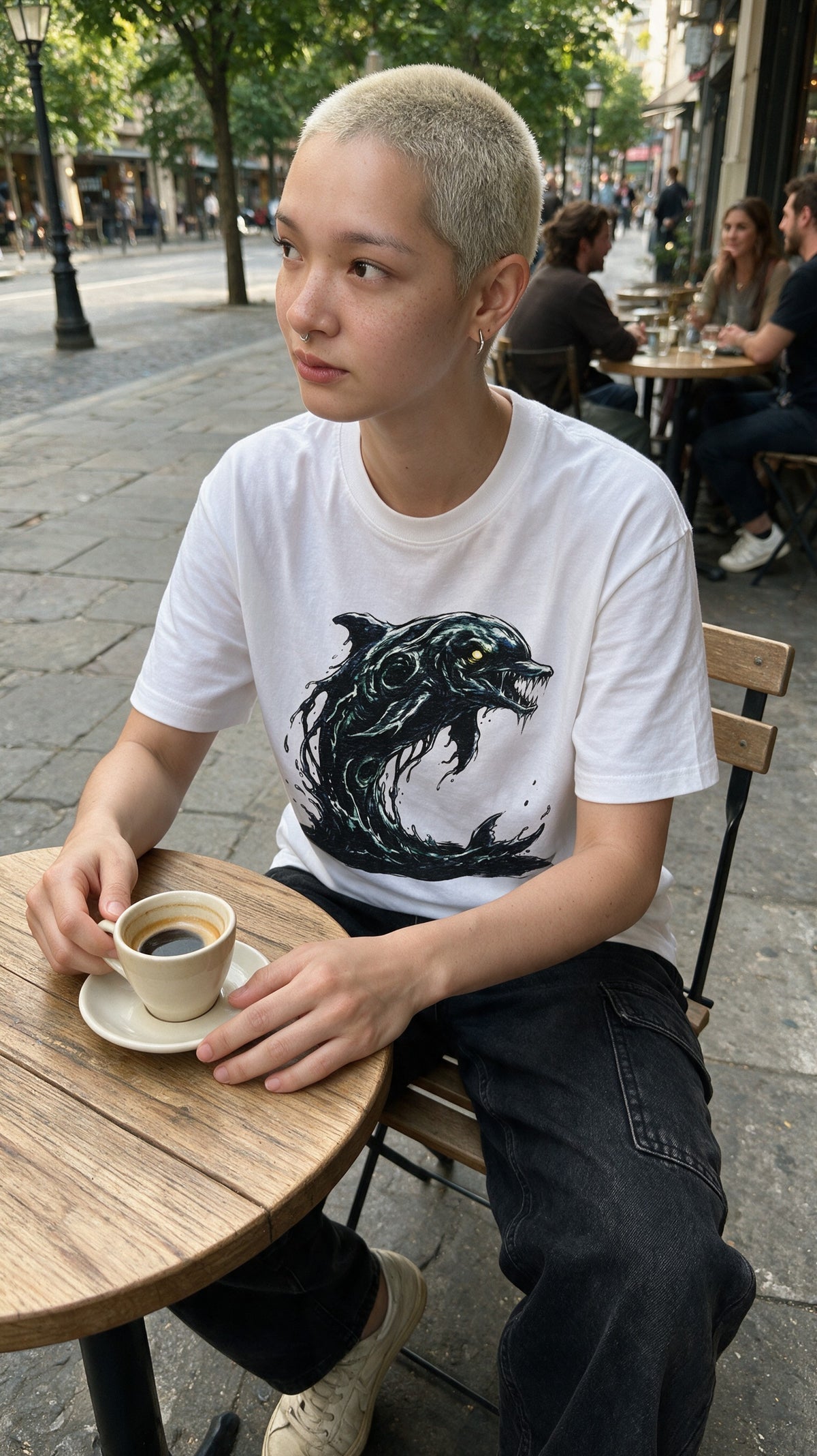 Abyss Dolphin T-Shirt worn on the street — Urban Kong