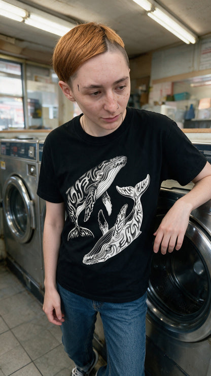 Yin Yang Whales T-Shirt worn on the street — Urban Kong