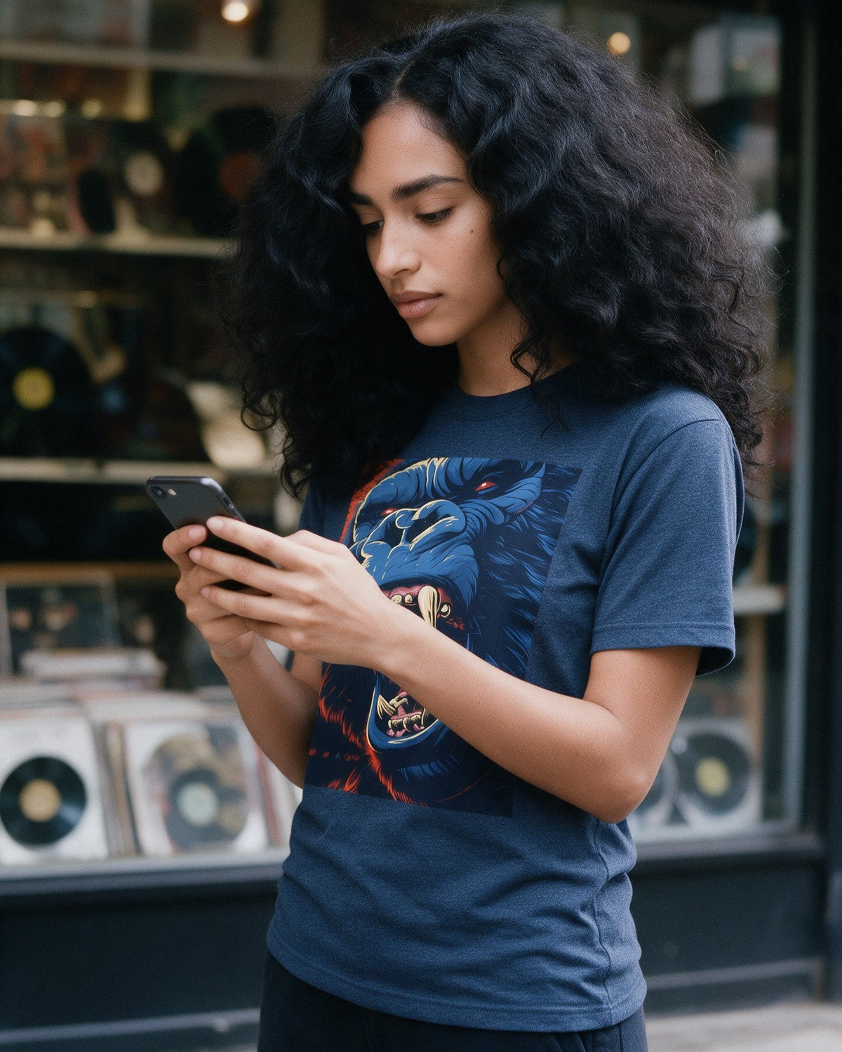 Untamed Power T-Shirt in Heather Navy worn on the street — Urban Kong