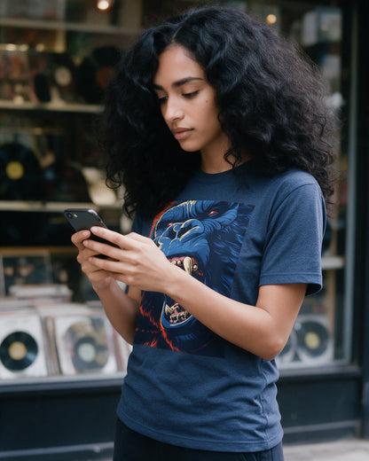 Untamed Power T-Shirt in Heather Navy worn on the street — Urban Kong