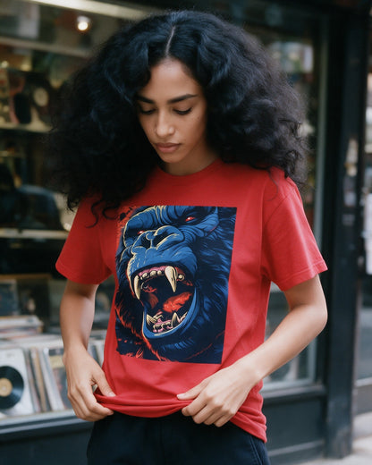 Untamed Power T-Shirt in Red worn on the street — Urban Kong