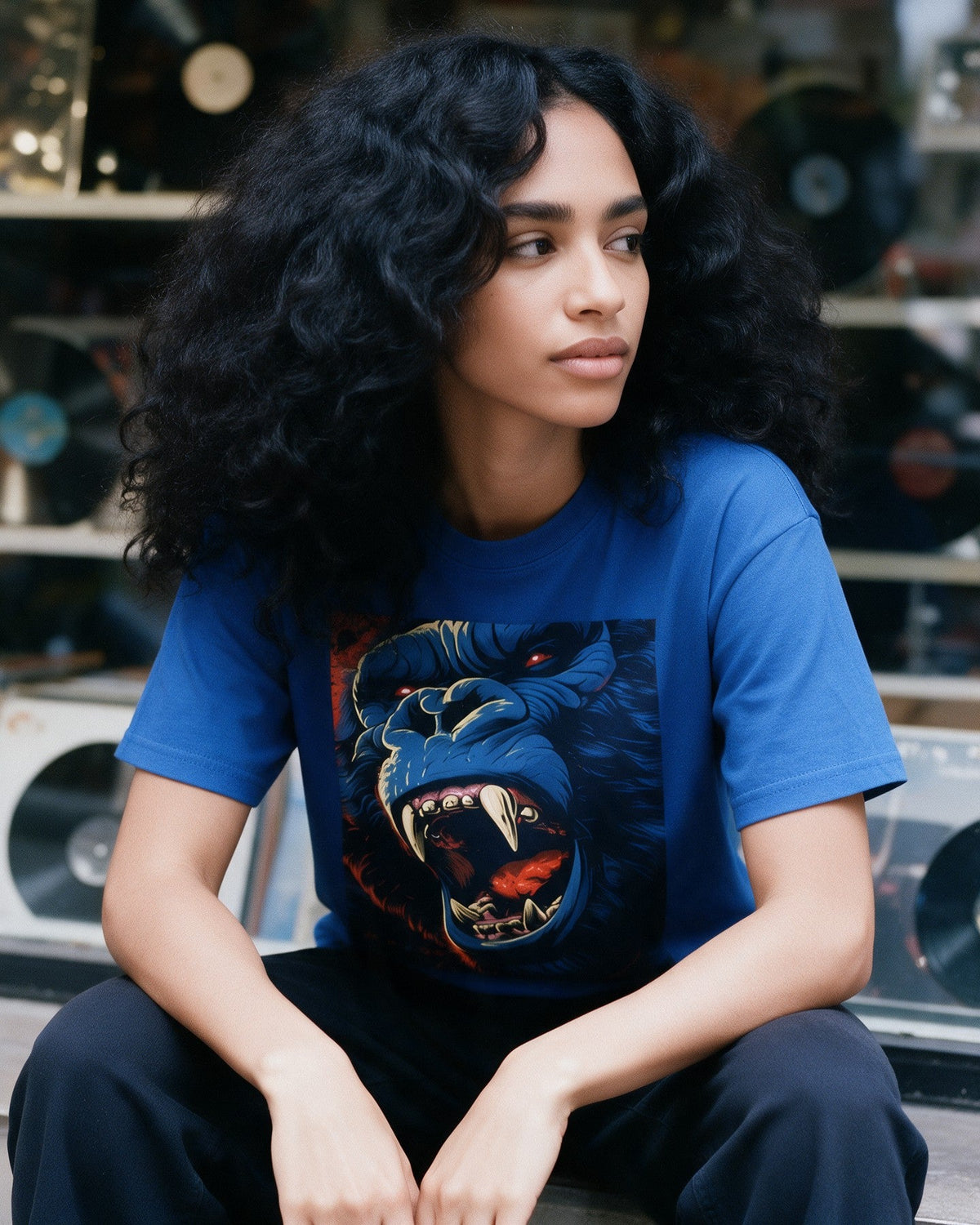 Untamed Power T-Shirt in Royal worn on the street — Urban Kong