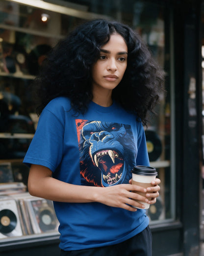 Untamed Power T-Shirt in Sapphire worn on the street — Urban Kong