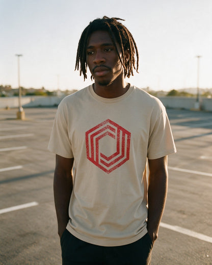 Urban Angles T-Shirt in Sand worn on the street — Urban Kong