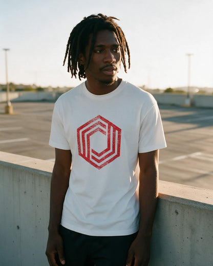 Urban Angles T-Shirt in White worn on the street — Urban Kong