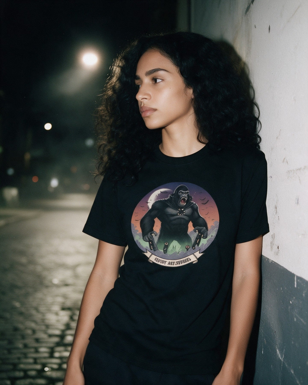 Urban Dracula-Kong T-Shirt in Black worn on the street — Urban Kong