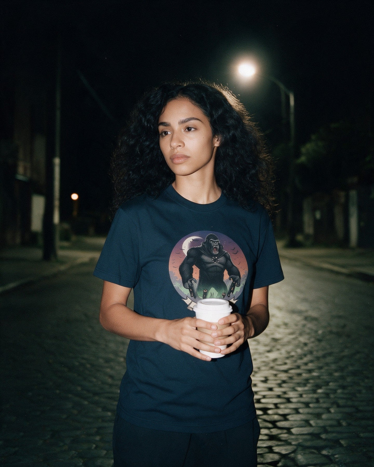 Urban Dracula-Kong T-Shirt in Navy worn on the street — Urban Kong