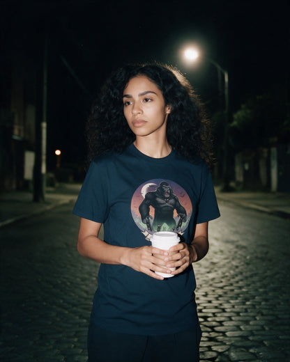 Urban Dracula-Kong T-Shirt in Navy worn on the street — Urban Kong