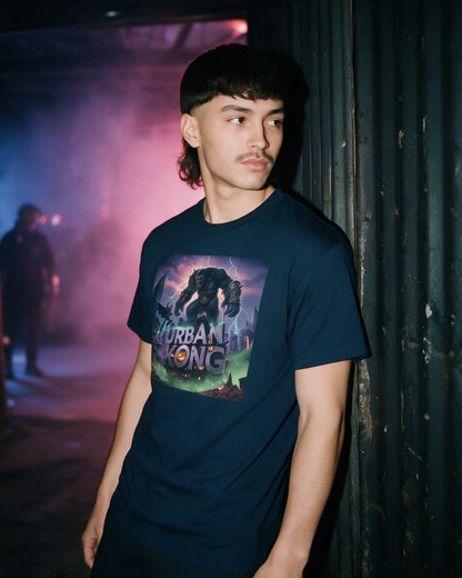 Urban Ghotam T-Shirt in Navy worn on the street — Urban Kong