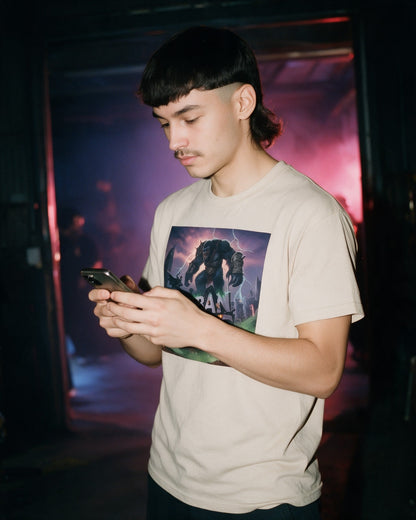 Urban Ghotam T-Shirt in Sand worn on the street — Urban Kong
