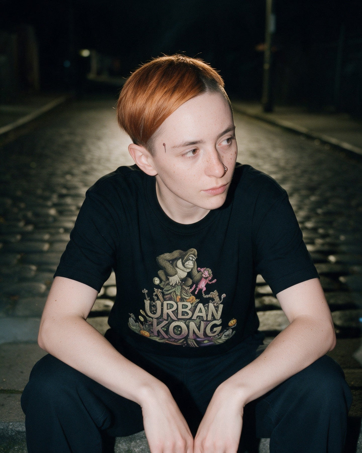 Urban Kong Zombie T-Shirt in Black worn on the street — Urban Kong