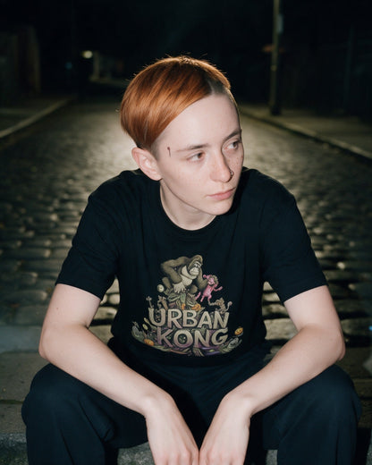 Urban Kong Zombie T-Shirt in Black worn on the street — Urban Kong