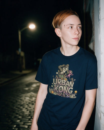 Urban Kong Zombie T-Shirt in Navy worn on the street — Urban Kong