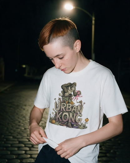 Urban Kong Zombie T-Shirt in White worn on the street — Urban Kong