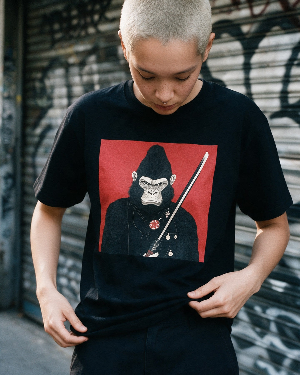 Way of Kong T-Shirt in Black worn on the street — Urban Kong