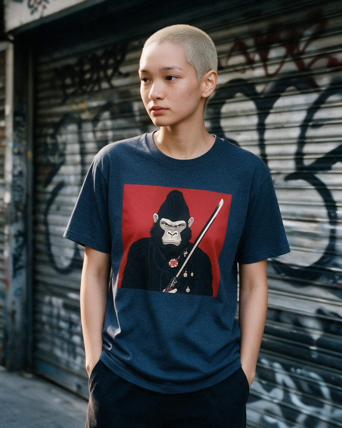 Way of Kong T-Shirt in Heather Navy worn on the street — Urban Kong