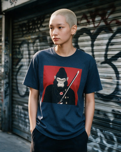 Way of Kong T-Shirt in Heather Navy worn on the street — Urban Kong