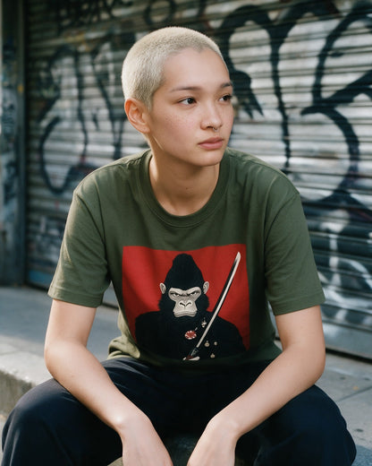 Way of Kong T-Shirt in Military Green worn on the street — Urban Kong