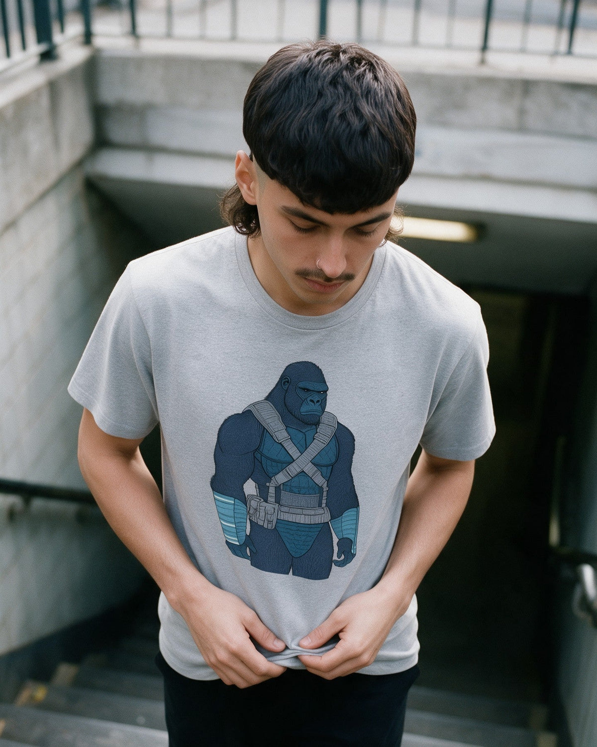 Galactic Kong T-Shirt in Sport Grey worn on the street — Urban Kong