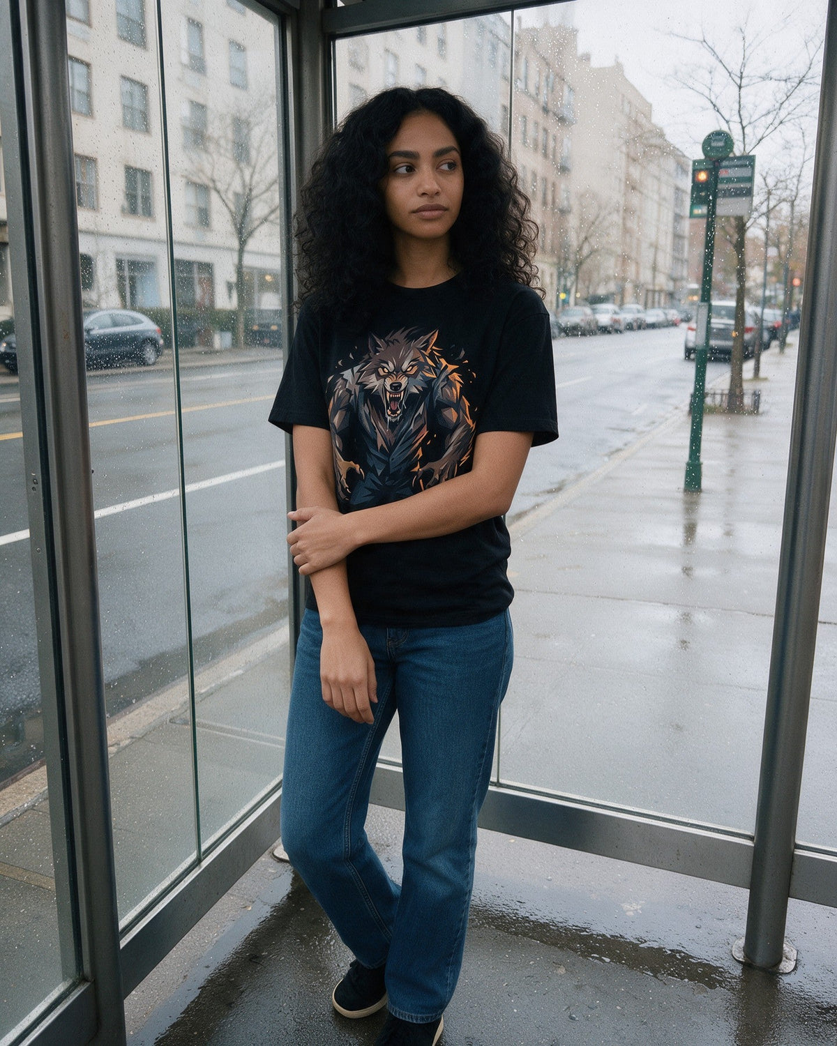Werewolf T-Shirt in Black worn on the street — Urban Kong