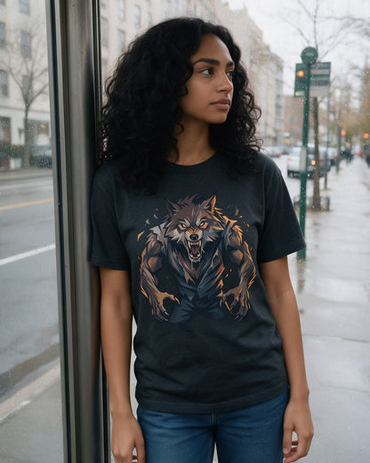 Werewolf T-Shirt in Dark Heather worn on the street — Urban Kong