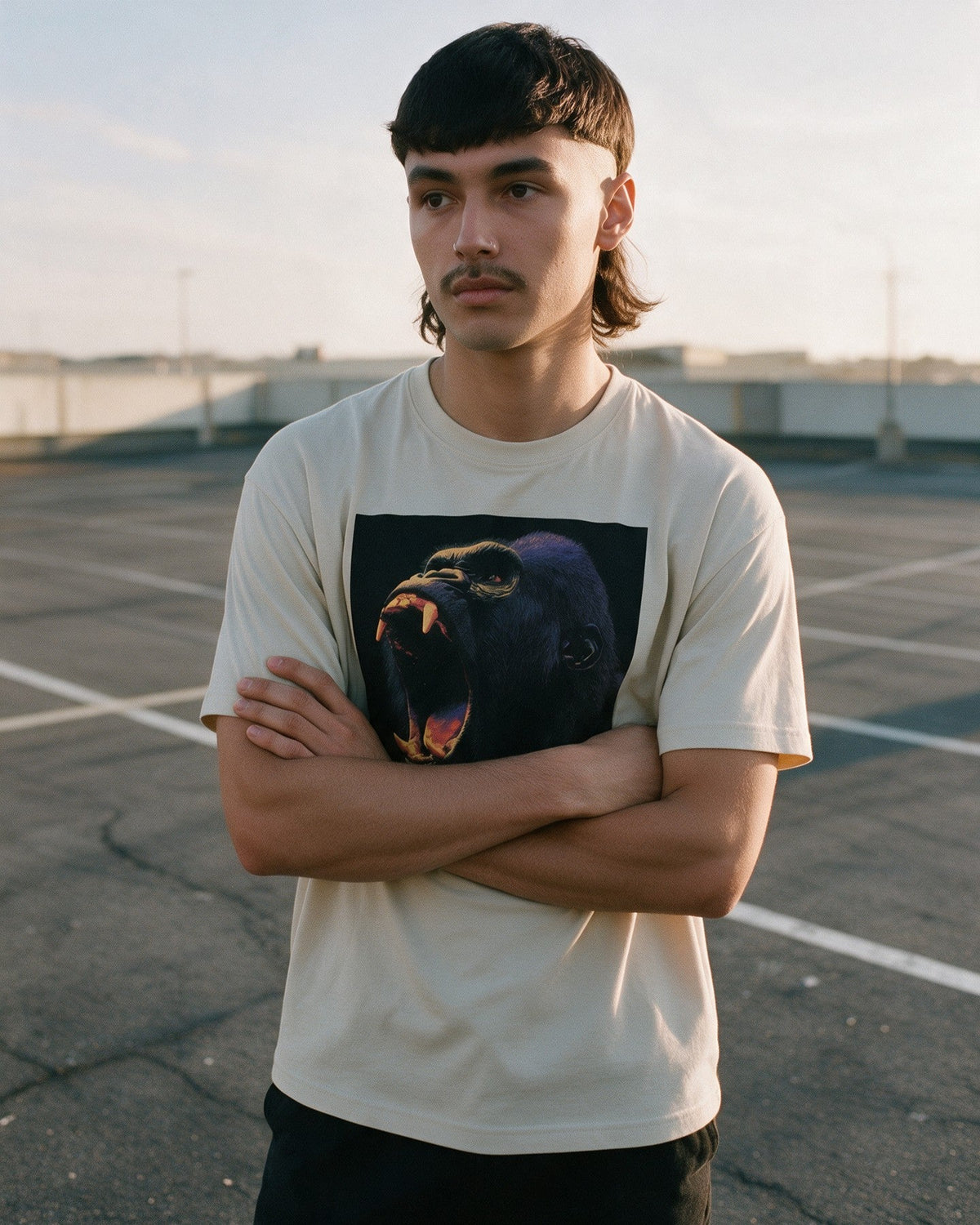 Wild Fury Kong T-Shirt in Sand worn on the street — Urban Kong