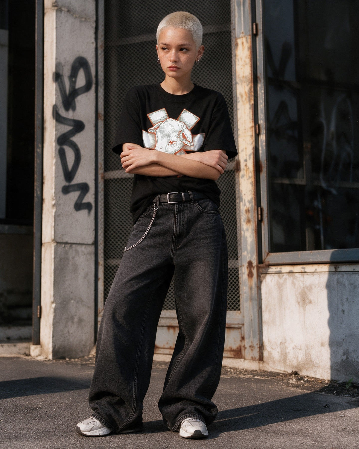 Wild Lamb T-Shirt in Black worn on the street — Urban Kong