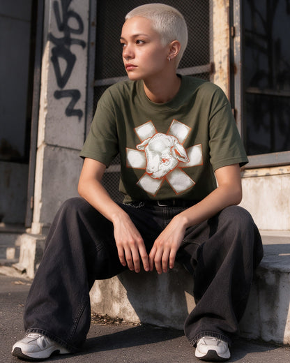 Wild Lamb T-Shirt in Military Green worn on the street — Urban Kong