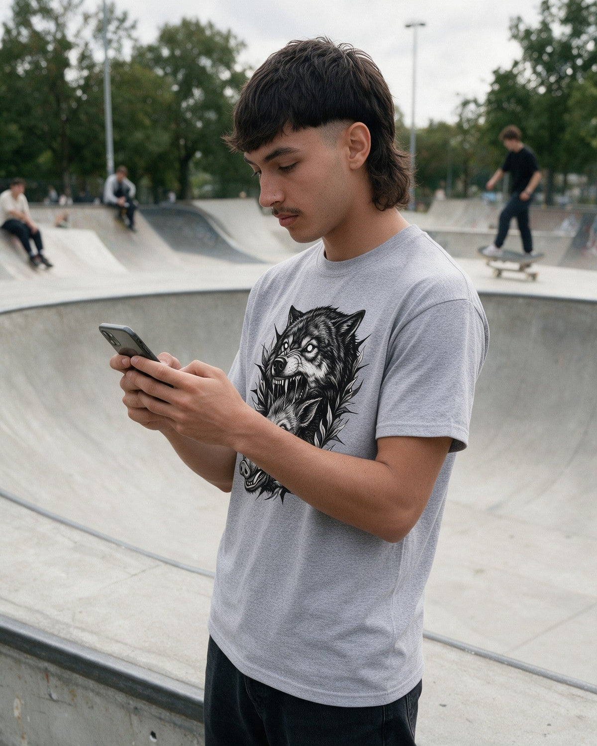Wolf Bite T-Shirt in Sport Grey worn on the street — Urban Kong