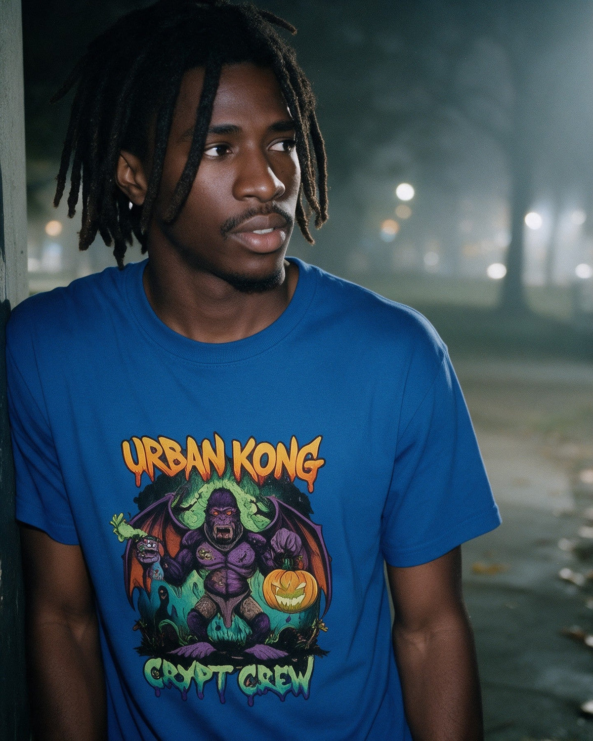Zombie Bat Kong T-Shirt in Royal worn on the street — Urban Kong