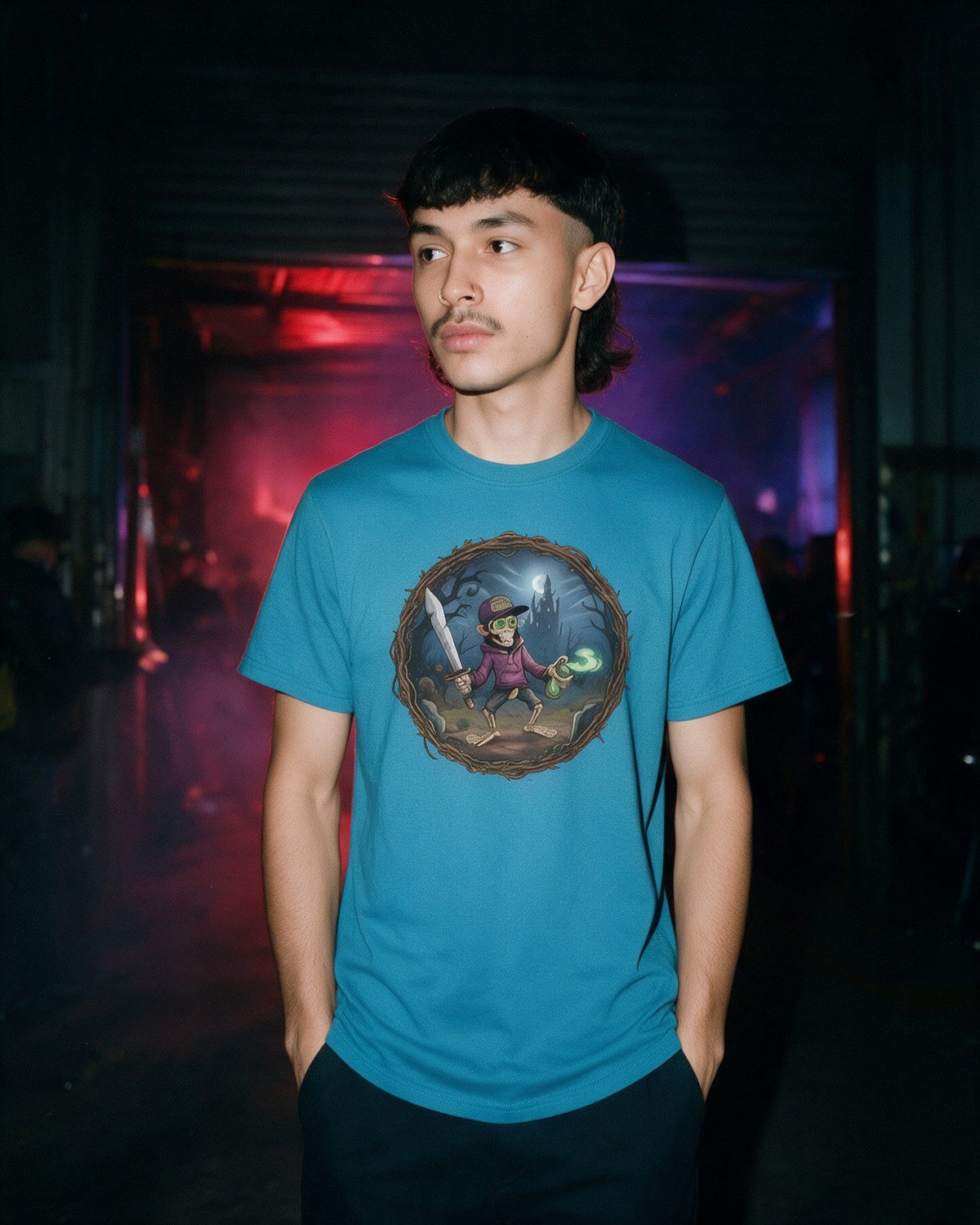 Zombie Warrior T-Shirt in Tropical Blue worn on the street — Urban Kong